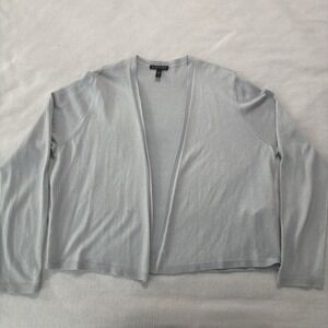 Eileen Fisher Cardigan Womens L Blue Open Front Silk Cashmere Knit Sweater Soft